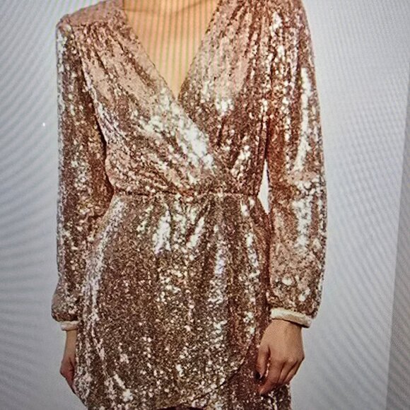 NWT Rosegold Sequin Wrap Dress, Long Sleeves brand is Honey Punch - Picture 1 of 4